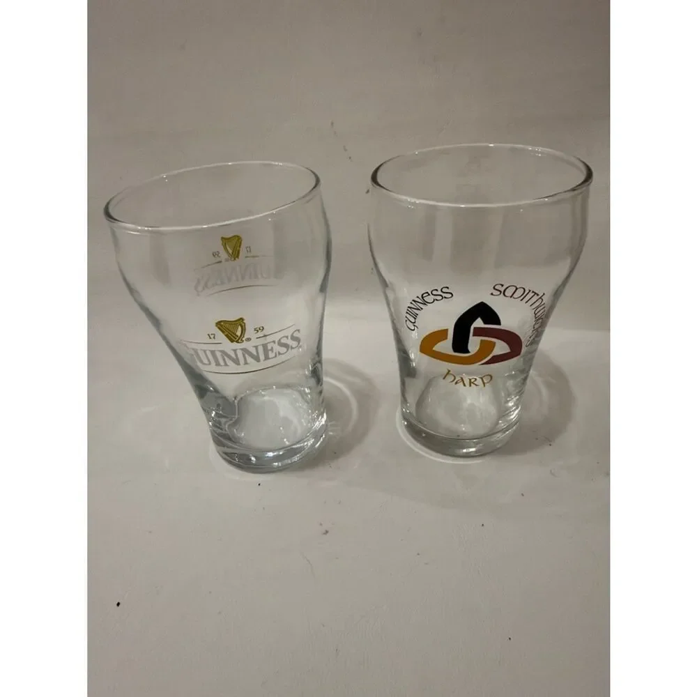 Guinness Harp Saoithwicks Beer Tasting Set 2 Glasses 7 Oz Bar Cocktail Party EUC